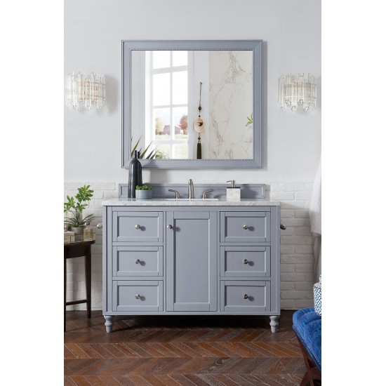 Copper Cove Encore 48" Single Vanity, Silver Gray w/ 3 CM Carrara Marble Top