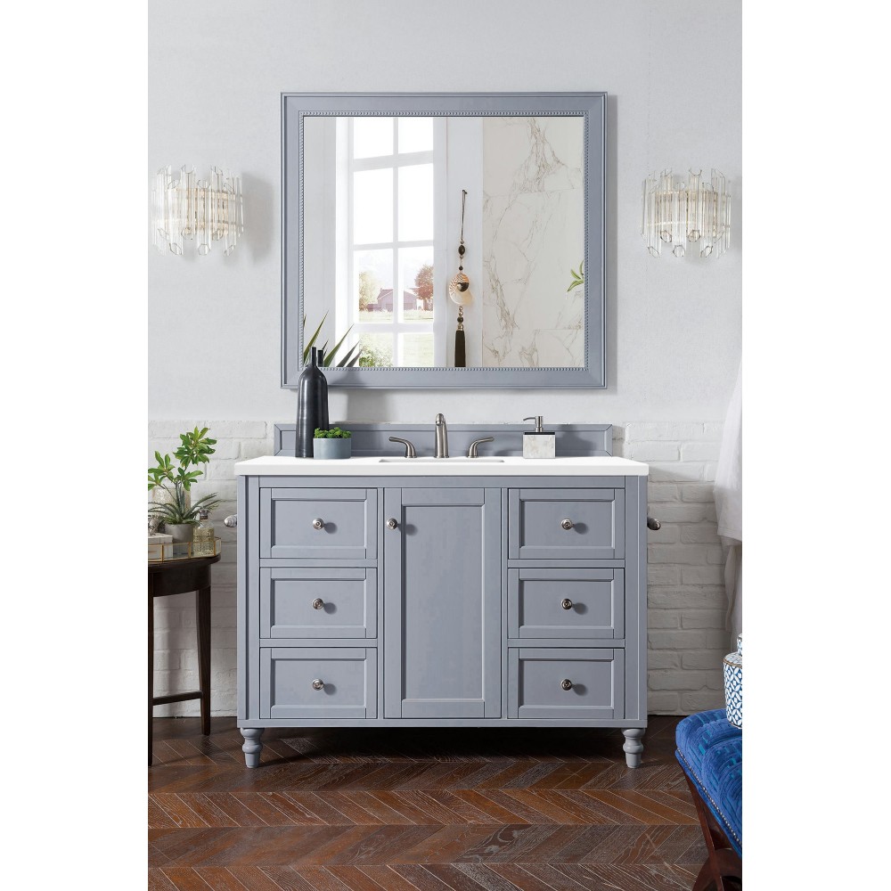 Copper Cove Encore 48" Single Vanity Silver Gray w/3 CM Classic White Quartz Top