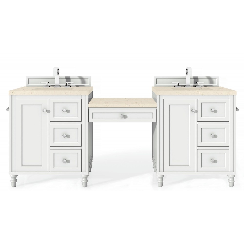 Copper Cove Encore 86" Double Vanity Set White w/ 3 CM Eternal Marfil Quartz Top