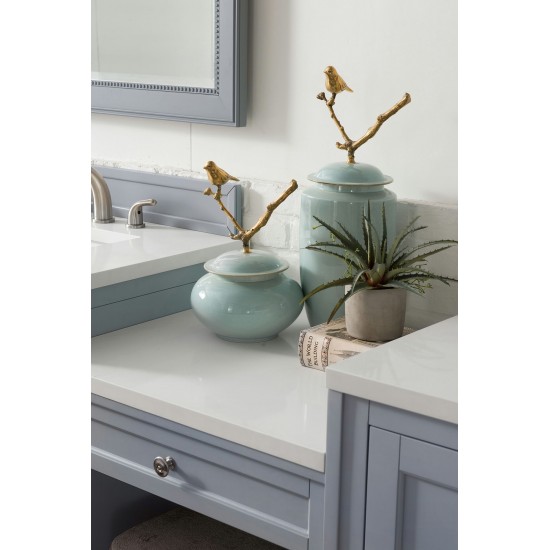 Copper Cove Encore 86" Double Vanity Set Gray w/ 3 CM Classic White Quartz Top