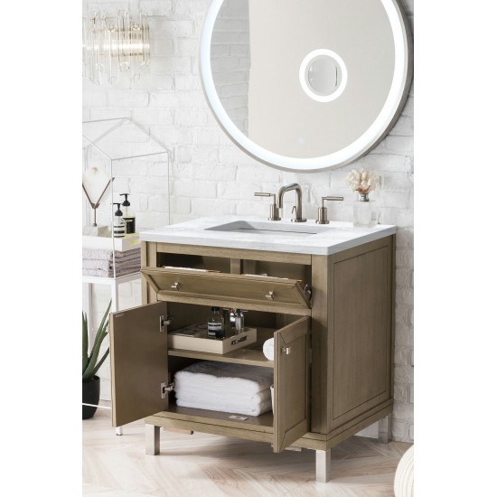 Chicago 30" Single Vanity Walnut w/3 CM Arctic Fall Solid Surface Top