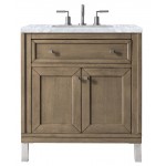 Chicago 30" Single Vanity, Whitewashed Walnut w/ 3 CM Carrara Marble Top