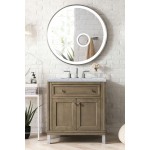 Chicago 30" Single Vanity, Whitewashed Walnut w/ 3 CM Carrara Marble Top