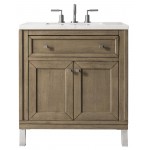 Chicago 30" Single Vanity, Whitewashed Walnut w/ 3 CM Classic White Quartz Top