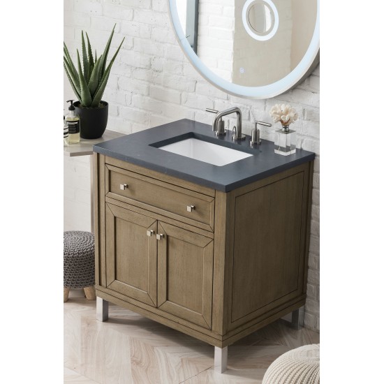 Chicago 30" Single Vanity Walnut w/3 CM Charcoal Soapstone Quartz Top