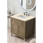 Chicago 30" Single Vanity, Whitewashed Walnut w/ 3 CM Eternal Marfil Quartz Top