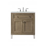 Chicago 30" Single Vanity, Whitewashed Walnut w/ 3 CM Ethereal Noctis Quartz Top