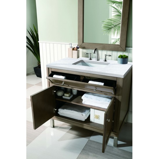 Chicago 36" Single Vanity Walnut w/3 CM Arctic Fall Solid Surface Top