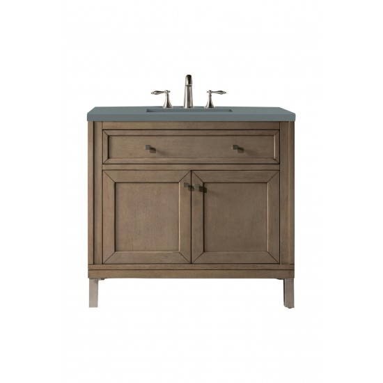 Chicago 36" Single Vanity, Whitewashed Walnut w/ 3 CM Cala Blue Quartz Top