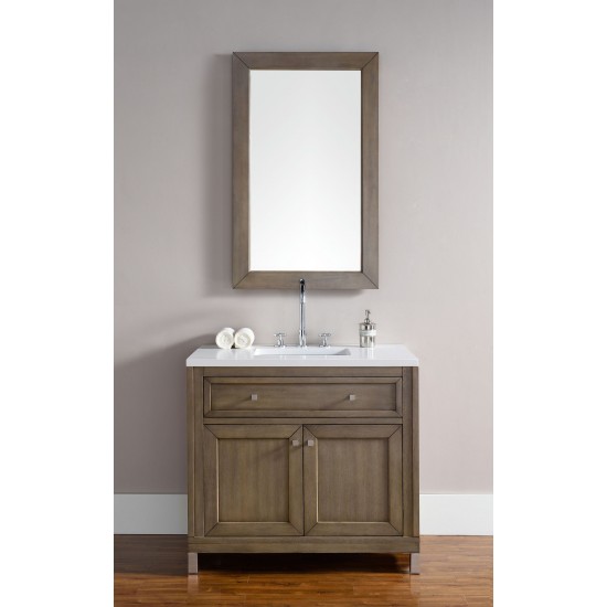 Chicago 36" Single Vanity, Whitewashed Walnut w/ 3 CM Classic White Quartz Top