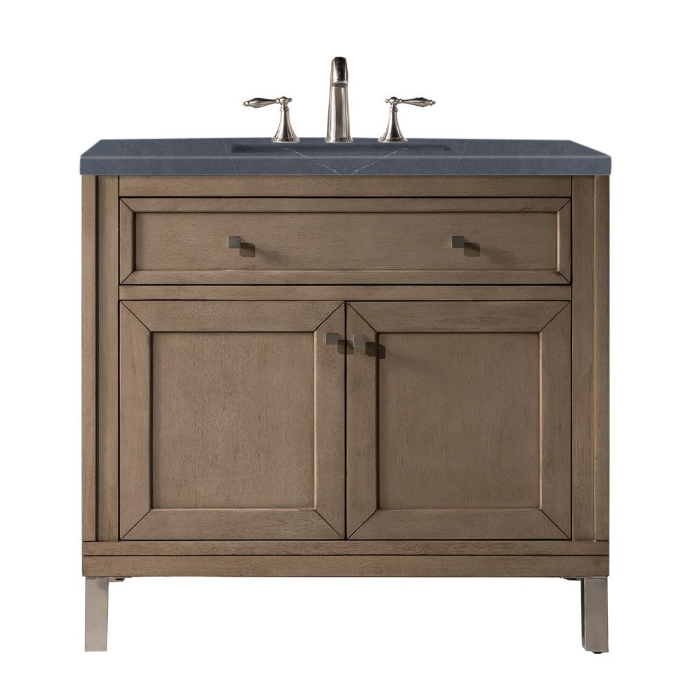 Chicago 36" Single Vanity Walnut w/3 CM Charcoal Soapstone Quartz Top