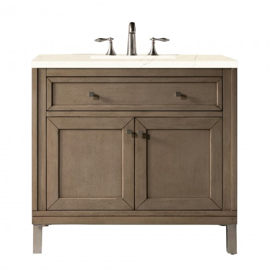 Chicago 36" Single Vanity, Whitewashed Walnut w/ 3 CM Eternal Marfil Quartz Top