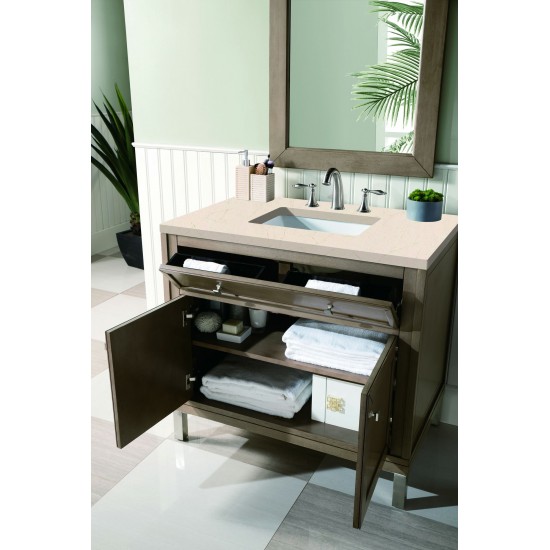 Chicago 36" Single Vanity, Whitewashed Walnut w/ 3 CM Eternal Marfil Quartz Top