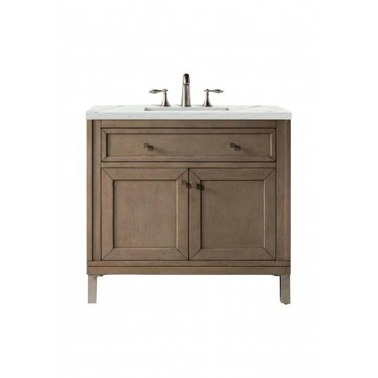 Chicago 36" Single Vanity, Whitewashed Walnut w/ 3 CM Ethereal Noctis Quartz Top