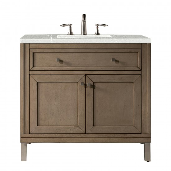 Chicago 36" Single Vanity, Whitewashed Walnut w/ 3 CM Eternal Serena Quartz Top