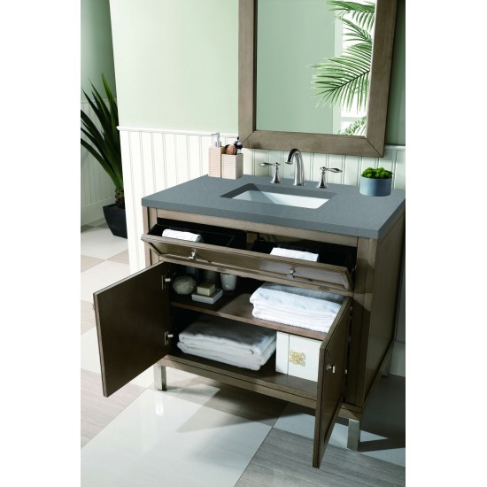 Chicago 36" Single Vanity, Whitewashed Walnut w/ 3 CM Grey Expo Quartz Top