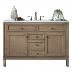 Chicago 48" Single Vanity, Whitewashed Walnut w/ 3 CM Carrara Marble Top