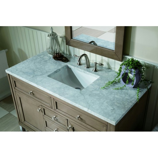 Chicago 48" Single Vanity, Whitewashed Walnut w/ 3 CM Carrara Marble Top