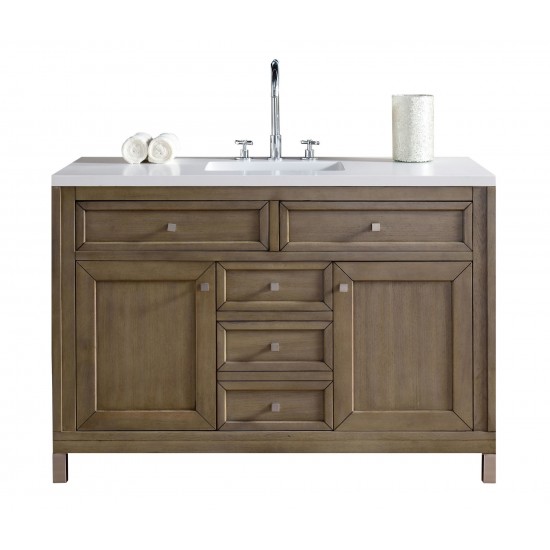 Chicago 48" Single Vanity, Whitewashed Walnut w/ 3 CM Classic White Quartz Top