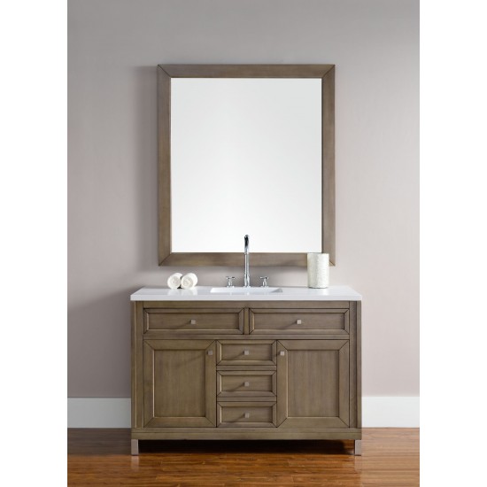 Chicago 48" Single Vanity, Whitewashed Walnut w/ 3 CM Classic White Quartz Top