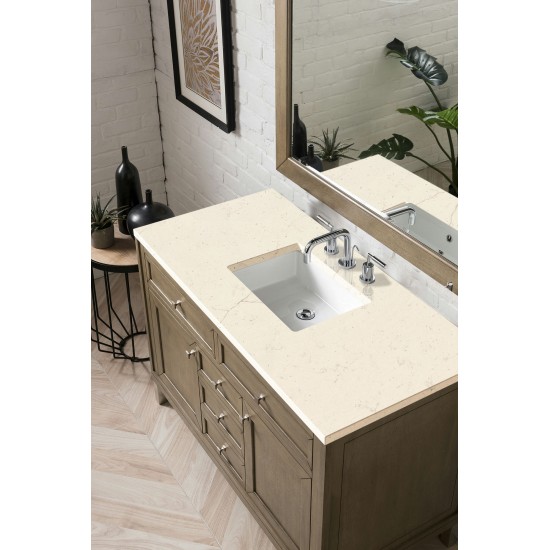 Chicago 48" Single Vanity, Whitewashed Walnut w/ 3 CM Eternal Marfil Quartz Top