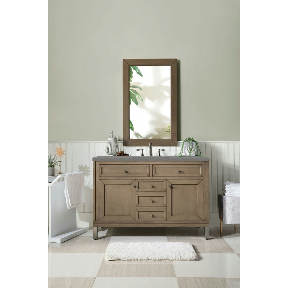 Chicago 48" Single Vanity, Whitewashed Walnut w/ 3 CM Grey Expo Quartz Top