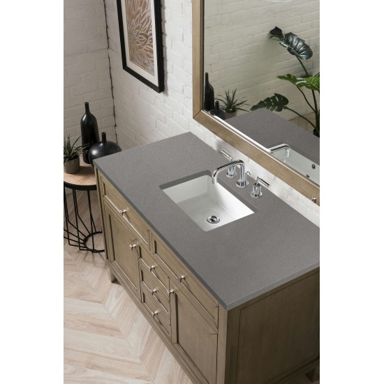 Chicago 48" Single Vanity, Whitewashed Walnut w/ 3 CM Grey Expo Quartz Top