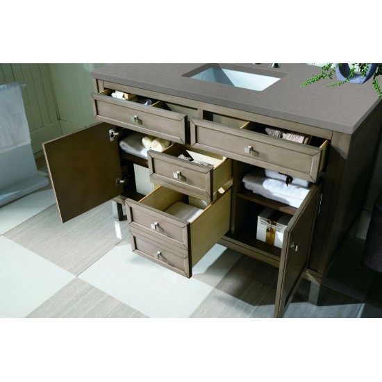 Chicago 48" Single Vanity, Whitewashed Walnut w/ 3 CM Grey Expo Quartz Top