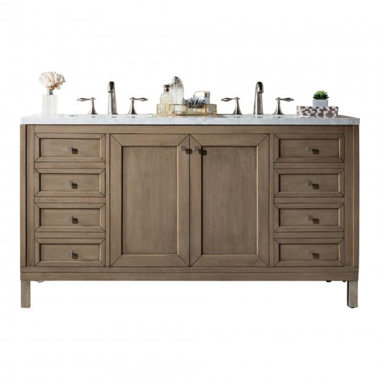 Chicago 60" Double Vanity Walnut w/3 CM Arctic Fall Solid Surface Top