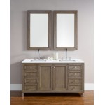 Chicago 60" Double Vanity Walnut w/3 CM Arctic Fall Solid Surface Top