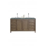 Chicago 60" Double Vanity, Whitewashed Walnut w/ 3 CM Cala Blue Quartz Top