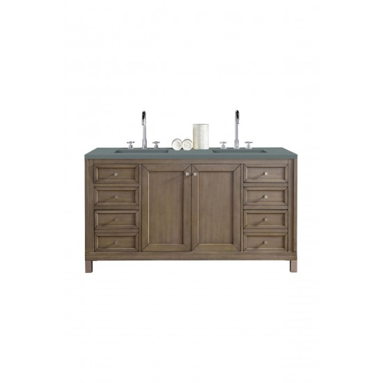 Chicago 60" Double Vanity, Whitewashed Walnut w/ 3 CM Cala Blue Quartz Top