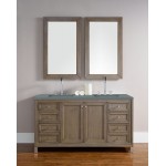 Chicago 60" Double Vanity, Whitewashed Walnut w/ 3 CM Cala Blue Quartz Top