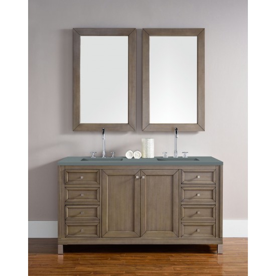 Chicago 60" Double Vanity, Whitewashed Walnut w/ 3 CM Cala Blue Quartz Top