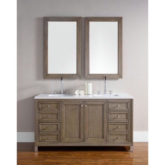 Chicago 60" Double Vanity, Whitewashed Walnut w/ 3 CM Classic White Quartz Top