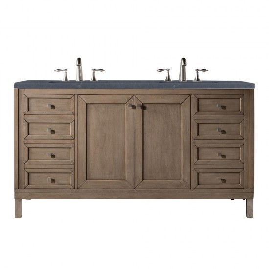 Chicago 60" Double Vanity Walnut w/3 CM Charcoal Soapstone Quartz Top