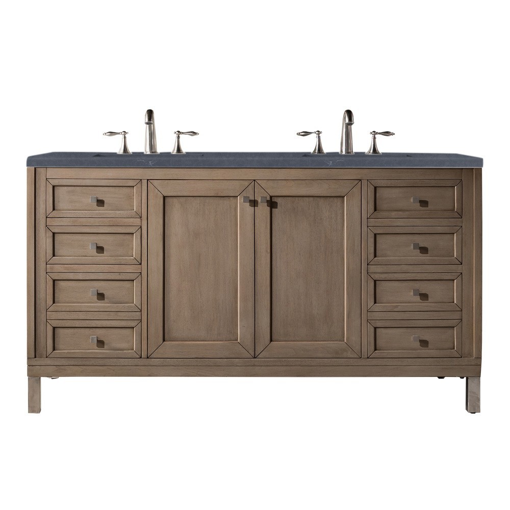 Chicago 60" Double Vanity Walnut w/3 CM Charcoal Soapstone Quartz Top Chicago 60" Double Vanity Walnut w/3 CM Charcoal Soapstone Quartz Top