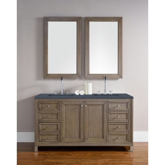 Chicago 60" Double Vanity Walnut w/3 CM Charcoal Soapstone Quartz Top