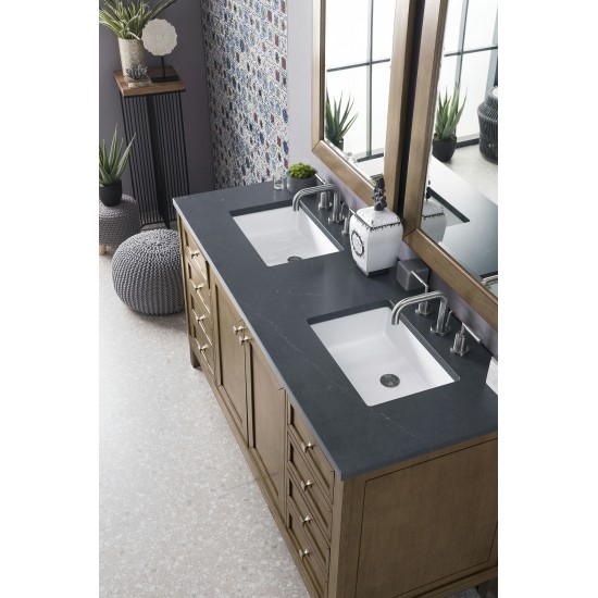 Chicago 60" Double Vanity Walnut w/3 CM Charcoal Soapstone Quartz Top