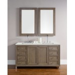 Chicago 60" Double Vanity Whitewashed Walnut w/ 3 CM Jasmine Pearl Quartz Top