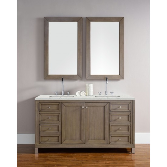 Chicago 60" Double Vanity Whitewashed Walnut w/ 3 CM Jasmine Pearl Quartz Top