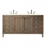 Chicago 60" Double Vanity, Whitewashed Walnut w/ 3 CM Eternal Marfil Quartz Top