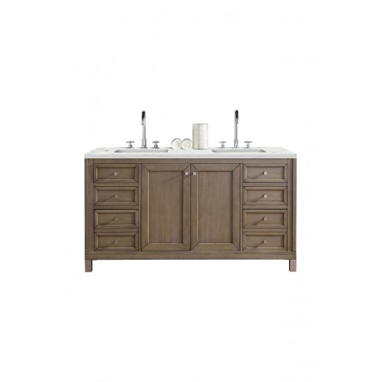 Chicago 60" Double Vanity, Whitewashed Walnut w/ 3 CM Ethereal Noctis Quartz Top