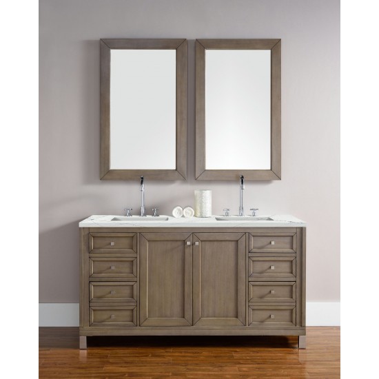 Chicago 60" Double Vanity, Whitewashed Walnut w/ 3 CM Ethereal Noctis Quartz Top