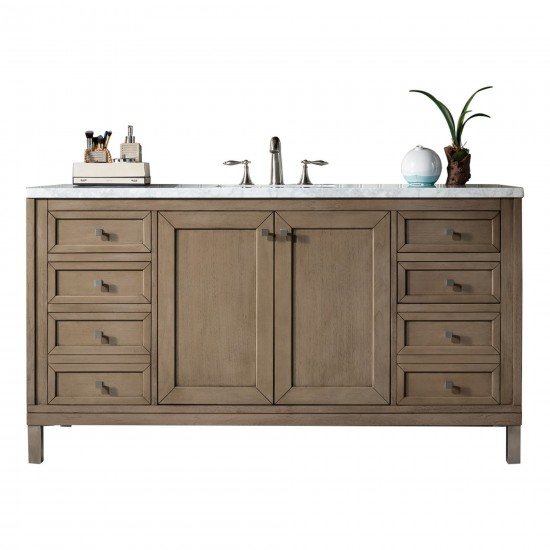 Chicago 60" Single Vanity Walnut w/3 CM Arctic Fall Solid Surface Top