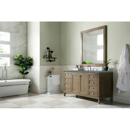 Chicago 60" Single Vanity, Whitewashed Walnut w/ 3 CM Cala Blue Quartz Top