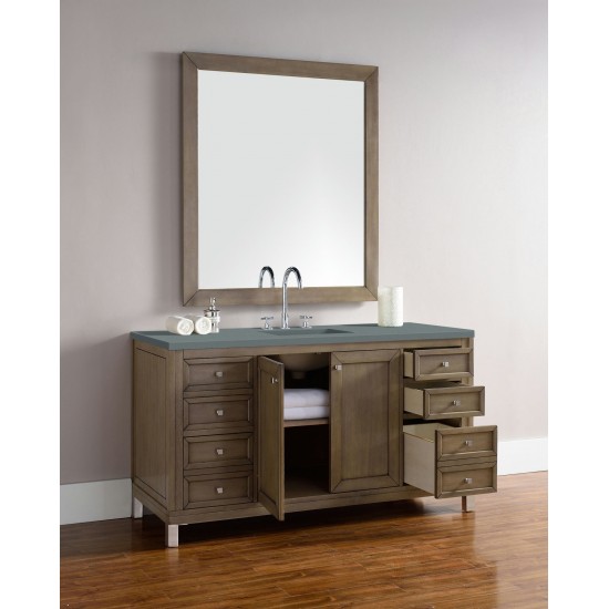 Chicago 60" Single Vanity, Whitewashed Walnut w/ 3 CM Cala Blue Quartz Top