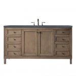 Chicago 60" Single Vanity Walnut w/3 CM Charcoal Soapstone Quartz Top