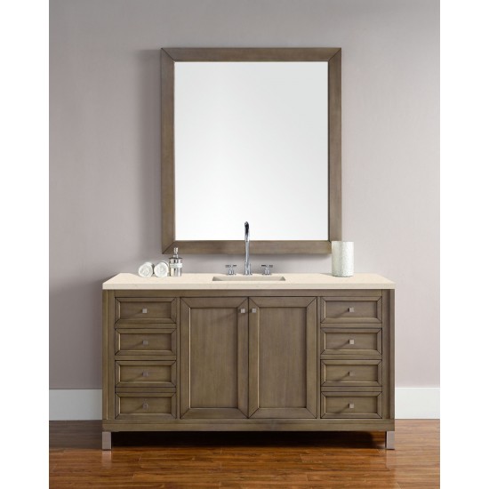 Chicago 60" Single Vanity, Whitewashed Walnut w/ 3 CM Eternal Marfil Quartz Top