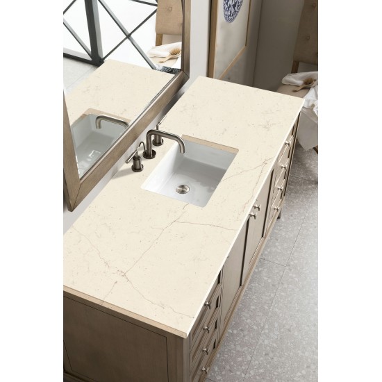 Chicago 60" Single Vanity, Whitewashed Walnut w/ 3 CM Eternal Marfil Quartz Top